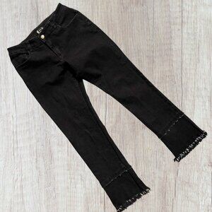 A.Z.I. Black Stretch Denim Mid Rise Raw Edge Double Fringe Hem Jeans 6 8